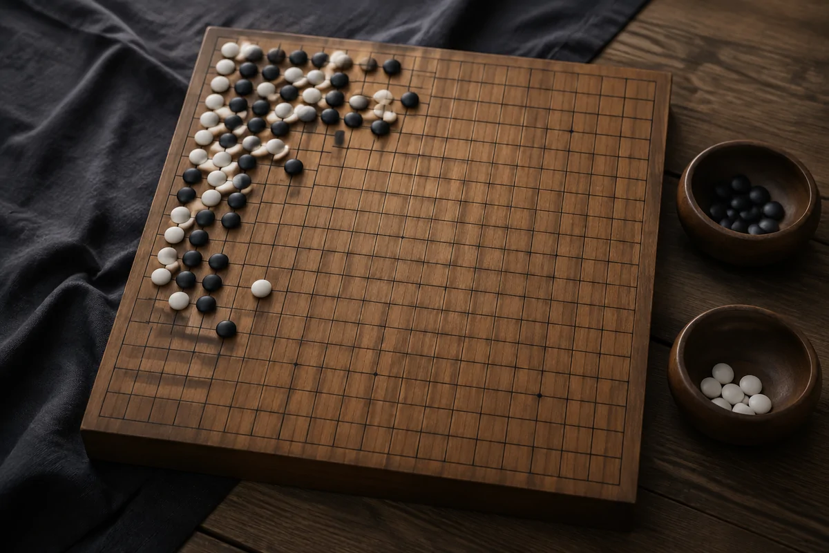 Editorial image illustrating black and white go stones around a measured corner position