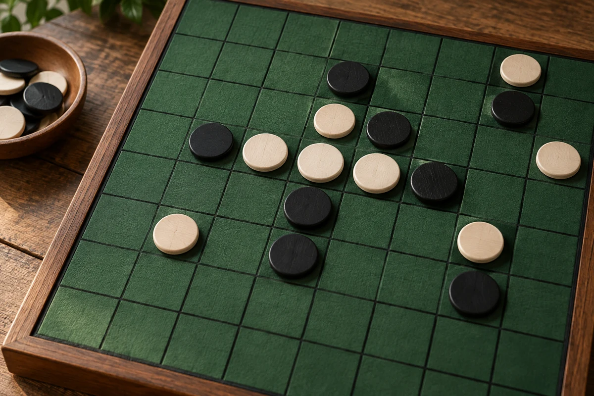 Editorial image illustrating a black and white disc grid with a small cluster turning across a central diagonal