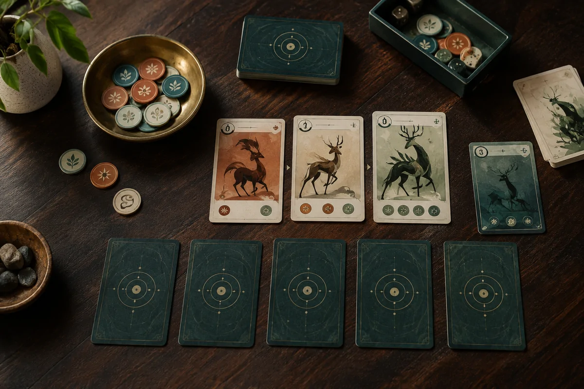 Editorial image illustrating colorful creature cards, energy markers, and prize cards